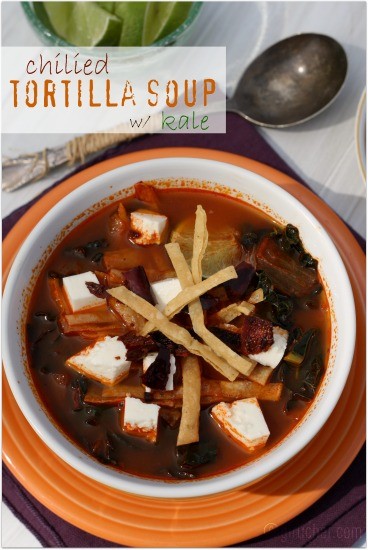 Chilled tortilla soup with kale