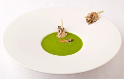 Chilled watercress and lettuce velouté with oysters