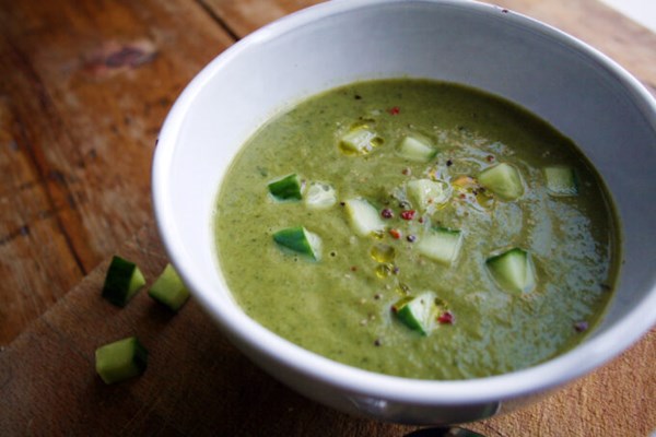 Chilled watercress, pea and basil soup