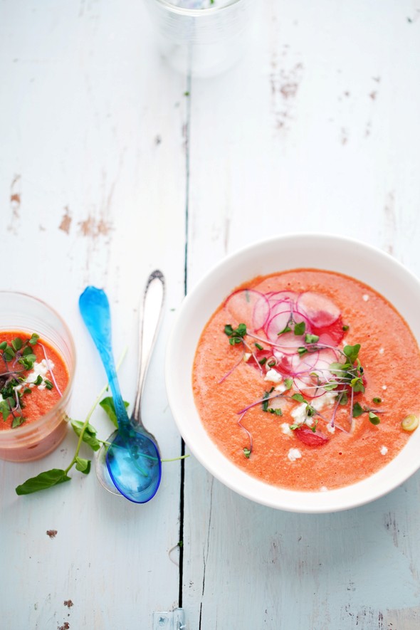 Chilled watermelon, tomato & almond soup