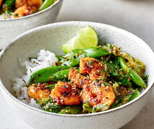 Chilli & garlic prawn rice bowls