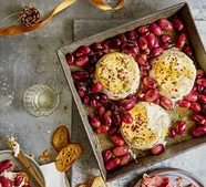 Chilli & honey baked ricotta & grapes with prosciutto