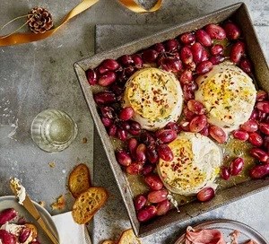Chilli & honey baked ricotta & grapes with prosciutto 