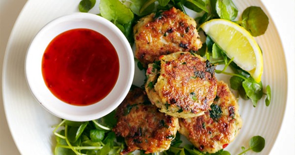Chilli and ginger crab cakes with watercress