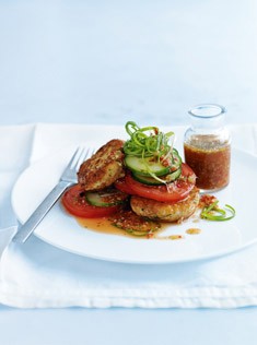 Chilli and lime fish cakes with cucumber salad