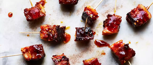 Chilli-and-marmalade-glazed pork belly squares