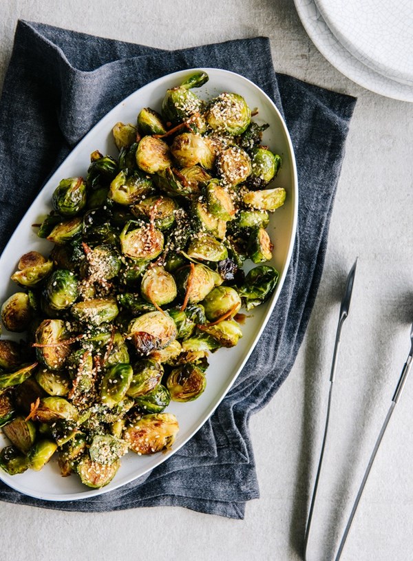 Chilli and orange glazed roasted Brussels sprouts 