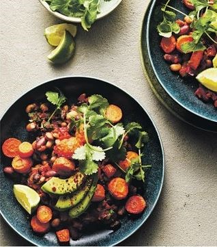 Chilli bean bowls with roasted cumin carrots