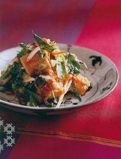 Chilli caramel chicken with hot and sour salad