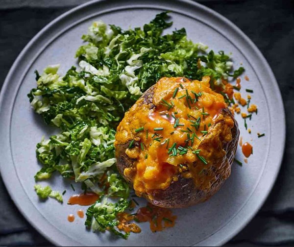 Chilli cheese stuffed jacket potatoes