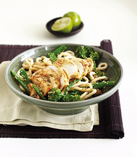 Chilli chicken with ginger and udon noodles