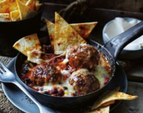 Chilli con carne meatballs with smoky veg and beans