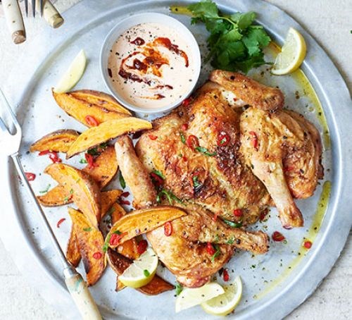 Chilli, garlic & oregano spatchcock chicken with chipotle aïoli