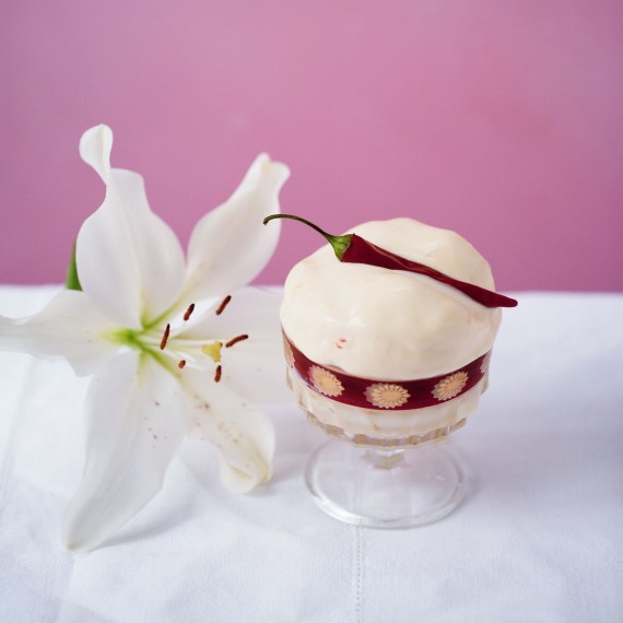Chilli, ginger and chamomile semifreddo