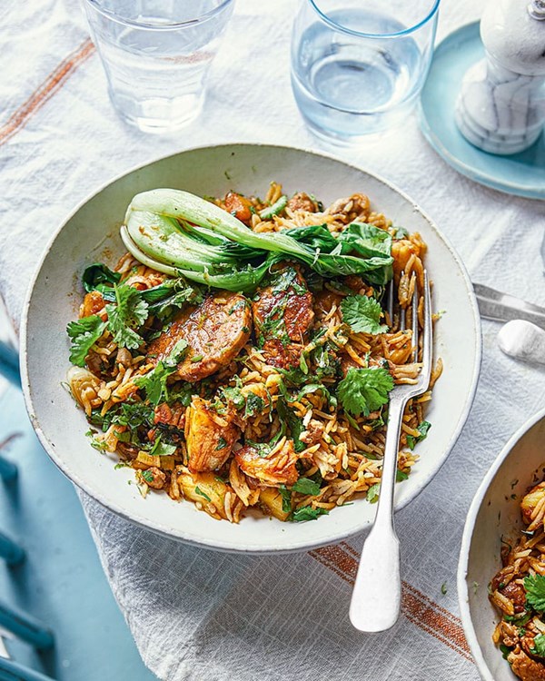 Chilli pork and pineapple rice bowl