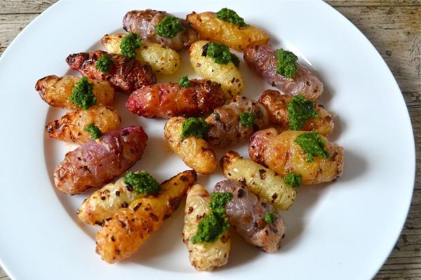 Chilli roasted oca with hedgerow pesto