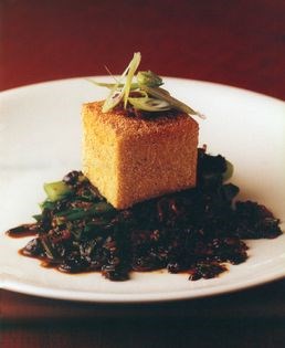 Chilli salt beancurd with steamed vegetables and blackbean sauce