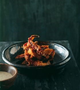 Chilli salt octopus with almond skordalia