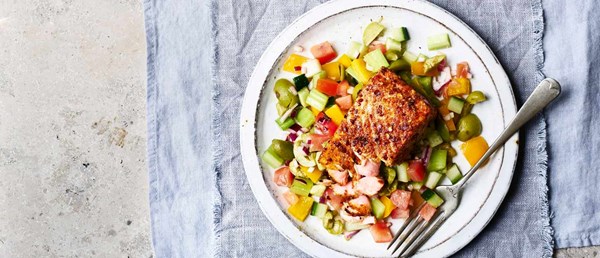 Chilli-salt salmon with chopped salad