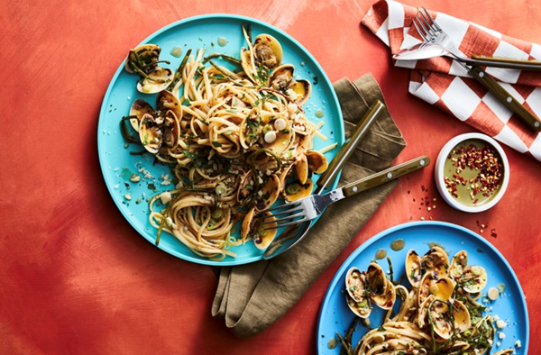 Chilli samphire vongole and bush tomato linguine