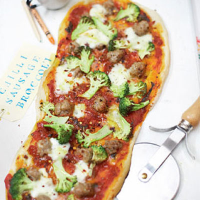 Chilli, sausage and broccoli pizza