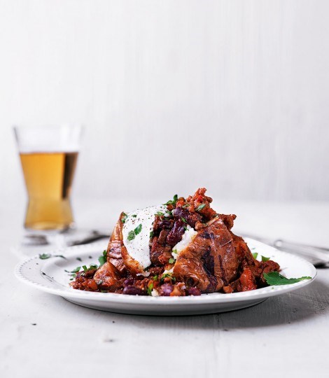 Chilli with baked potatoes