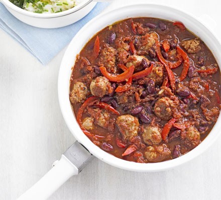 Chilli with chive crushed potatoes