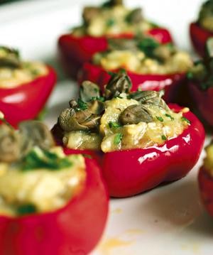 Chillies stuffed with eggplant, garlic and capers (Peperoncini ripieni)