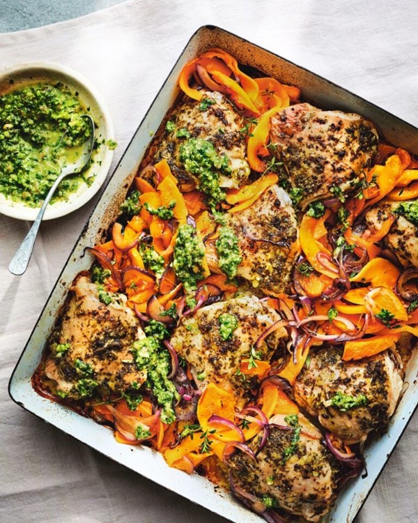 Chimichurri chicken with roast squash 