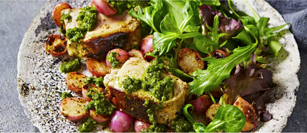 Chimichurri pork tenderloin with radishes