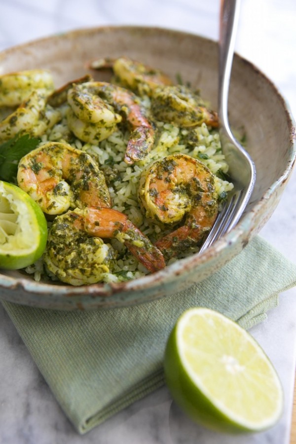 Chimichurri shrimp with lime-herb rice