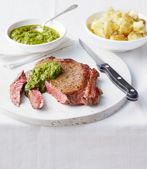 Chimichurri steak with smashed new potatoes