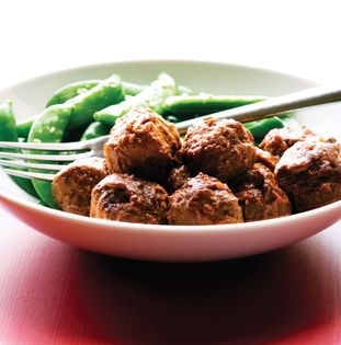 Chinese BBQ pork meatballs with snap peas