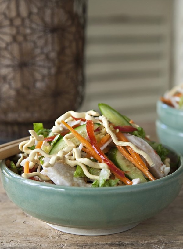 Chinese chicken salad with crispy noodles