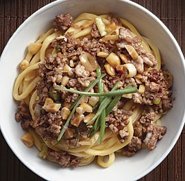 Chinese egg noodles with five-spice pork