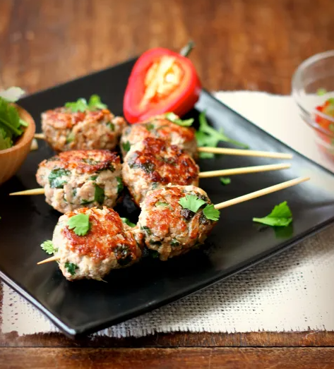 Chinese meatballs with sweet-and-sour chili sauce