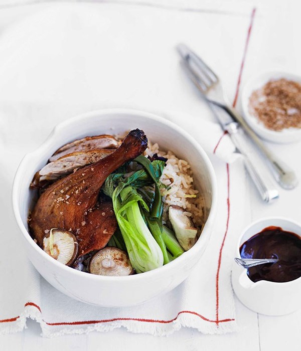 Chinese roast duck with ginger and shiitake sauce