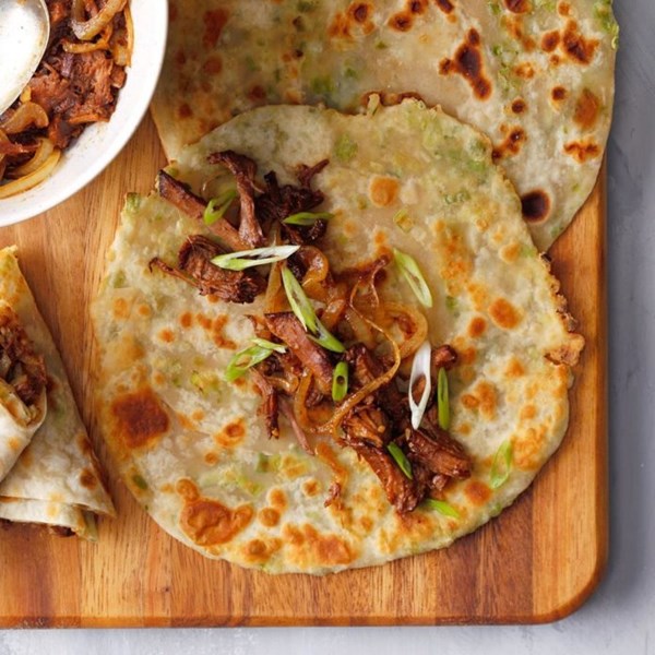Chinese scallion pancake beef rolls