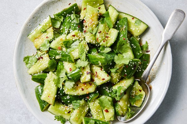 Chinese smashed cucumbers with sesame oil and garlic