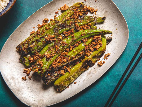 Chinese stir-fried tiger-skin peppers