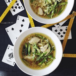 Chinese-style asparagus and chicken soup with egg