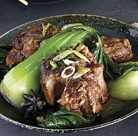 Chinese-style braised oxtails with baby bok choy