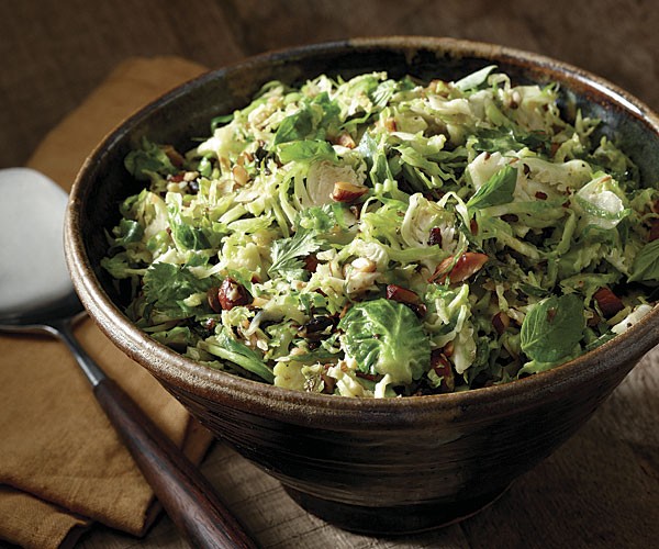 Chinese-style Brussels sprouts with smoked almonds, cilantro, and basil