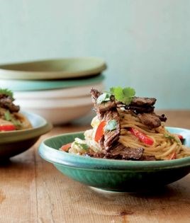 Chinese-style peanut noodles with seared beef