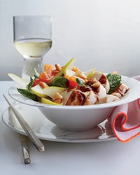 Chinese-style poached chicken with pear and orange