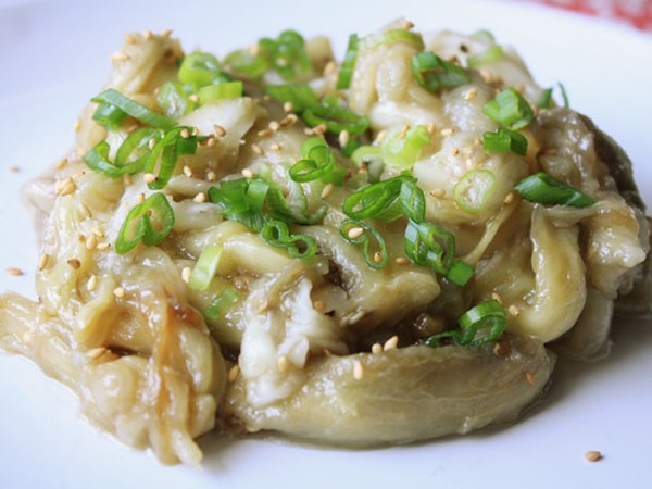 Chinese-style steamed eggplant with soy sauce and sesame oil