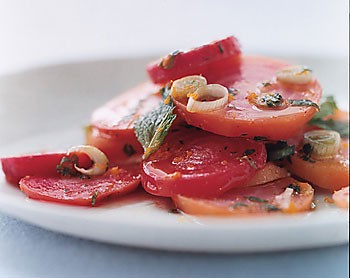 Chioggia beets with raspberry mint vinaigrette
