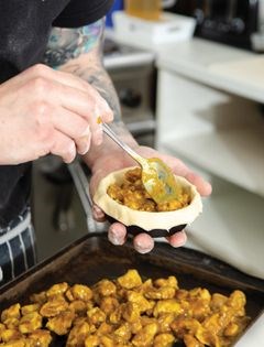 Chip shop chicken curry pie