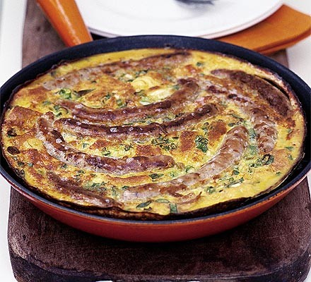 Chipolata and spring onion frittata