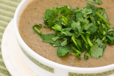 Chipotle and black-eyed pea soup with double cilantro